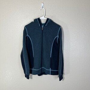 Kuhl Navy and Light Blue Striped Hooded Jacket